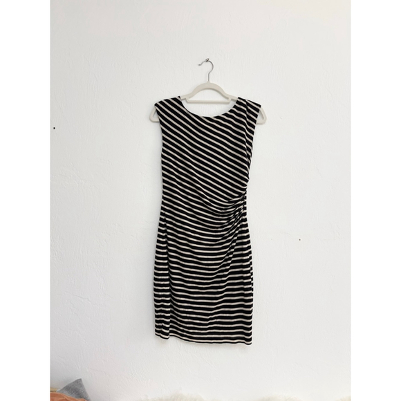 LOFT Dresses & Skirts - Women's LOFT Petite Striped Ruched Sheath Dress MP Black White